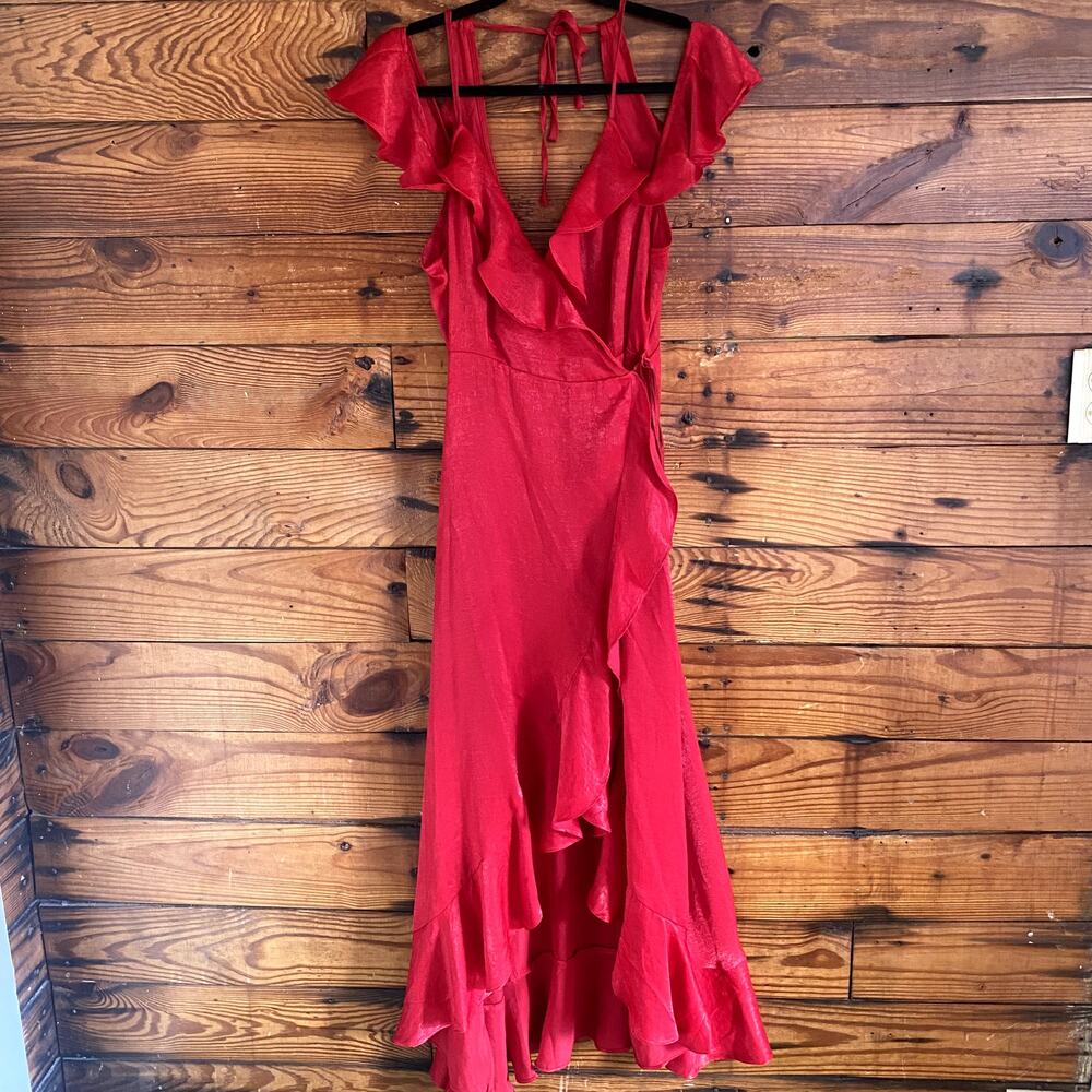 Red Ruffle Wrap Dress - Women